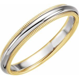 14K Yellow & White 3.5 mm Half Round Band with Milgrain Size 10.5 - Siddiqui Jewelers
