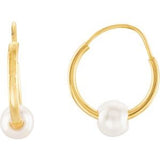 14K Yellow Youth Freshwater Cultured Pearl Hoop Earrings - Siddiqui Jewelers