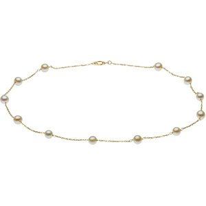 14K Yellow Pearl Station 16" Necklace-Siddiqui Jewelers