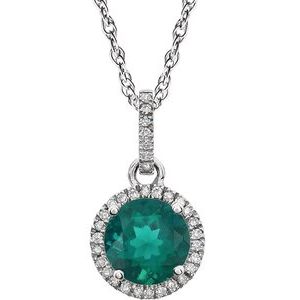 14K White Created Emerald & 1/10 CTW Diamond 18" Necklace - Siddiqui Jewelers