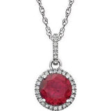 14K White Created Ruby & 1/10 CTW Diamond 18" Necklace - Siddiqui Jewelers