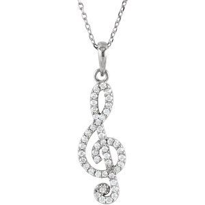 14K White 1/4CTW Diamond Petite Treble Clef 16" Necklace - Siddiqui Jewelers