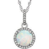 14K White Created Opal & 1/10 CTW Diamond 18" Necklace - Siddiqui Jewelers