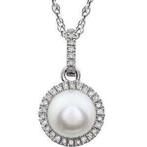 14K White  Freshwater Cultured  Pearl & 1/10 CTW Diamond 18" Necklace - Siddiqui Jewelers