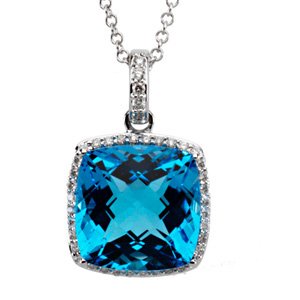 14K White Swiss Blue Topaz & 1/4 CTW Diamond 18" Necklace - Siddiqui Jewelers