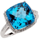 14K White Swiss Blue Topaz & 1/4 CTW Diamond Ring - Siddiqui Jewelers