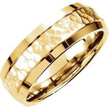 14K Yellow 7.5 mm Concave Beveled-Edge Band with Satin Hammer Finish Size 8.5 - Siddiqui Jewelers