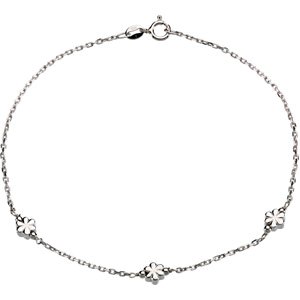 Sterling Silver 3 mm Flower 10" Anklet - Siddiqui Jewelers