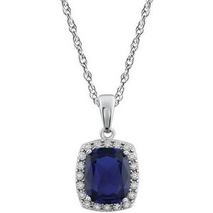 14K White Created Blue Sapphire & .05 CTW Diamond 18" Necklace - Siddiqui Jewelers