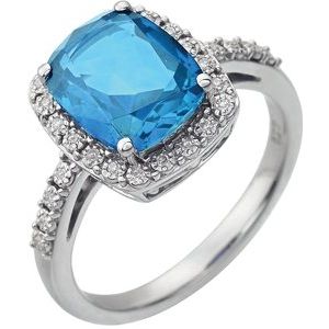 14K White Swiss Blue Topaz & .07 CTW Diamond Ring - Siddiqui Jewelers