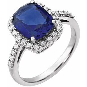 14K White Created Blue Sapphire & .07 CTW Diamond Ring - Siddiqui Jewelers