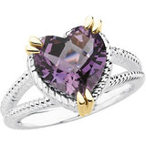 Sterling Silver & 14K Yellow Amethyst Heart Ring - Siddiqui Jewelers
