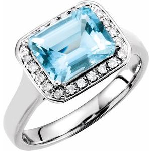 14K White Aquamarine & 1/8 CTW Diamond Halo-Style Ring - Siddiqui Jewelers