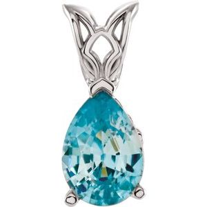 14K White 7x5 mm Blue Zircon Pendant - Siddiqui Jewelers