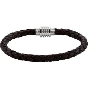Stainless Steel & Black Braided Leather 9" Bracelet with Magnetic Clasp -Siddiqui Jewelers