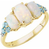 14K Yellow Opal, Swiss Blue Topaz, & .012 Diamond Ring - Siddiqui Jewelers