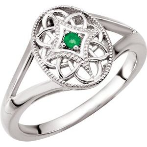 Sterling Silver Emerald Granulated Filigree Ring Size 5 - Siddiqui Jewelers