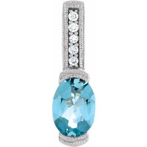 14K White Aquamarine & .05 CTW Diamond Pendant - Siddiqui Jewelers