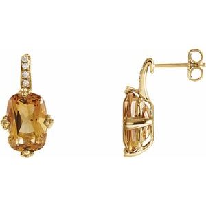 14K Yellow Citrine & .06 CTW Diamond Earrings - Siddiqui Jewelers