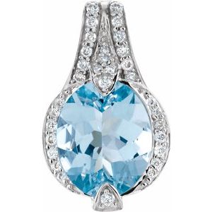 14K White Aquamarine & 1/5 CTW Diamond Pendant - Siddiqui Jewelers