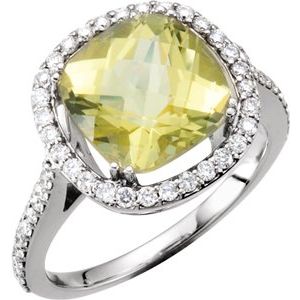 14K White 1/2 CTW Diamond & 10x10 mm Lemon Quartz Ring - Siddiqui Jewelers