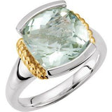 Sterling Silver & 14K Yellow Green Quartz Ring - Siddiqui Jewelers