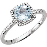 Sterling Silver Aquamarine & .01 CTW Diamond Ring Size 5 - Siddiqui Jewelers