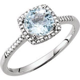 Sterling Silver Aquamarine & .01 CTW Diamond Ring Size 8 - Siddiqui Jewelers