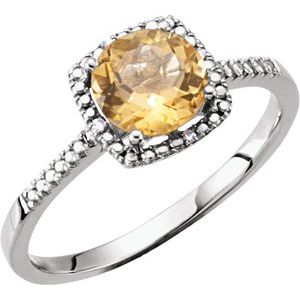 Sterling Silver Citrine & .01 CTW Diamond Ring Size 6 - Siddiqui Jewelers