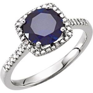 Sterling Silver Lab-Created Blue Sapphire & .01 CTW Diamond Ring Size 6 - Siddiqui Jewelers