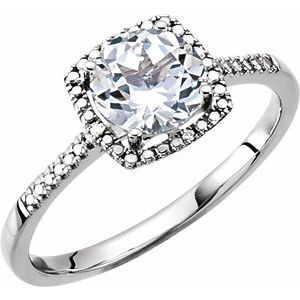 Sterling Silver Lab-Created White Sapphire & .01 CTW Diamond Ring Size 7 - Siddiqui Jewelers