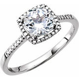 Sterling Silver Lab-Created White Sapphire & .01 CTW Diamond Ring Size 5 - Siddiqui Jewelers