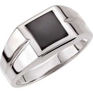 14K White 8 mm Square Onyx Ring - Siddiqui Jewelers
