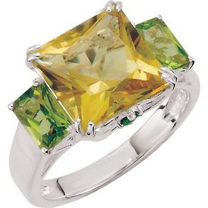 Lime Quartz, Peridot & Chrome Diopside Ring - Siddiqui Jewelers