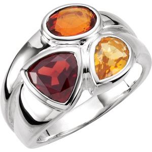 Sterling Silver Mozambique Garnet, Madeira Citrine, & Citrine Ring Size 7 - Siddiqui Jewelers