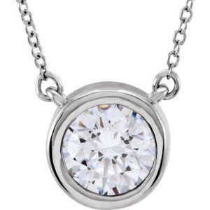 Sterling Silver 8 mm Round Cubic Zirconia Solitaire 18" Necklace - Siddiqui Jewelers