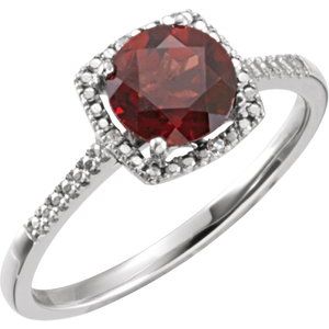 Sterling Silver Mozambique Garnet & .01 CTW Diamond Ring Size 5 - Siddiqui Jewelers