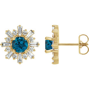 14K Yellow London Blue Topaz & 3/4 CTW Diamond Earrings - Siddiqui Jewelers