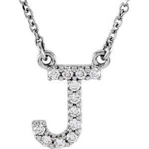 14K White Initial J 1/8 CTW Diamond 16" Necklace - Siddiqui Jewelers