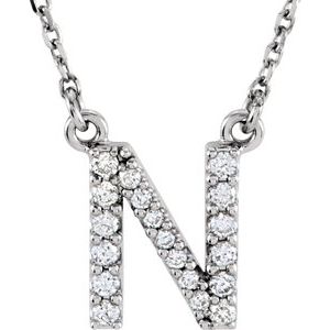 14K White 1/6 CTW Natural Diamond Initial N 16" Necklace Siddiqui Jewelers