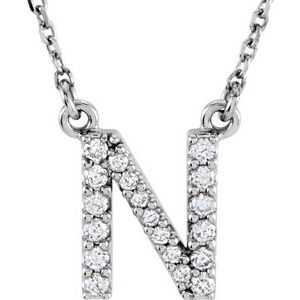 14K White Initial N 1/8 CTW Diamond 16" Necklace - Siddiqui Jewelers