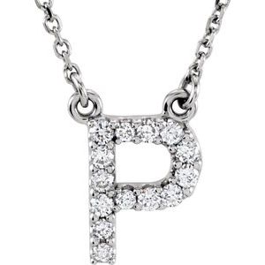 14K White 1/8 CTW Natural Diamond Initial P 16" Necklace Siddiqui Jewelers