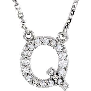 14K White 1/6 CTW Natural Diamond Initial Q 16" Necklace Siddiqui Jewelers