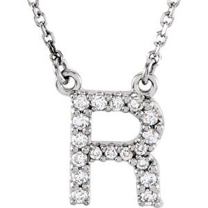 14K White 1/8 CTW Natural Diamond Initial R 16" Necklace Siddiqui Jewelers