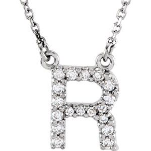 14K White Initial R 1/8 CTW Diamond 16" Necklace - Siddiqui Jewelers