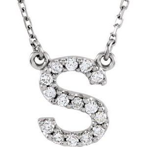 14K White 1/6 CTW Natural Diamond Initial S 16" Necklace Siddiqui Jewelers