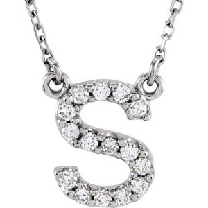14K White Initial S 1/8 CTW Diamond 16" Necklace - Siddiqui Jewelers