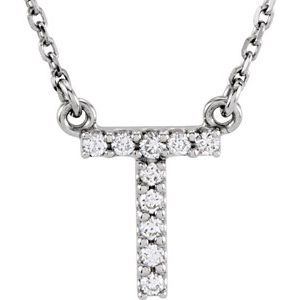 14K White 1/10 CTW Natural Diamond Initial T 16" Necklace Siddiqui Jewelers