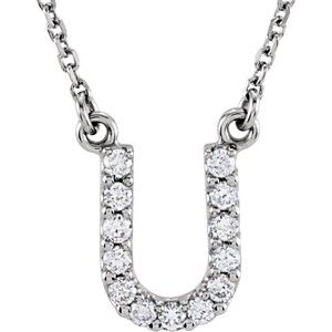 14K White 1/8 CTW Natural Diamond Initial U 16" Necklace Siddiqui Jewelers