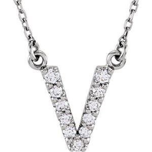 14K White 1/8 CTW Natural Diamond Initial V 16" Necklace Siddiqui Jewelers